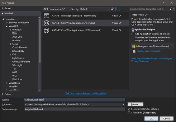 How to set up Angular 2 and Webpack in Visual Studio with ASP.NET Core